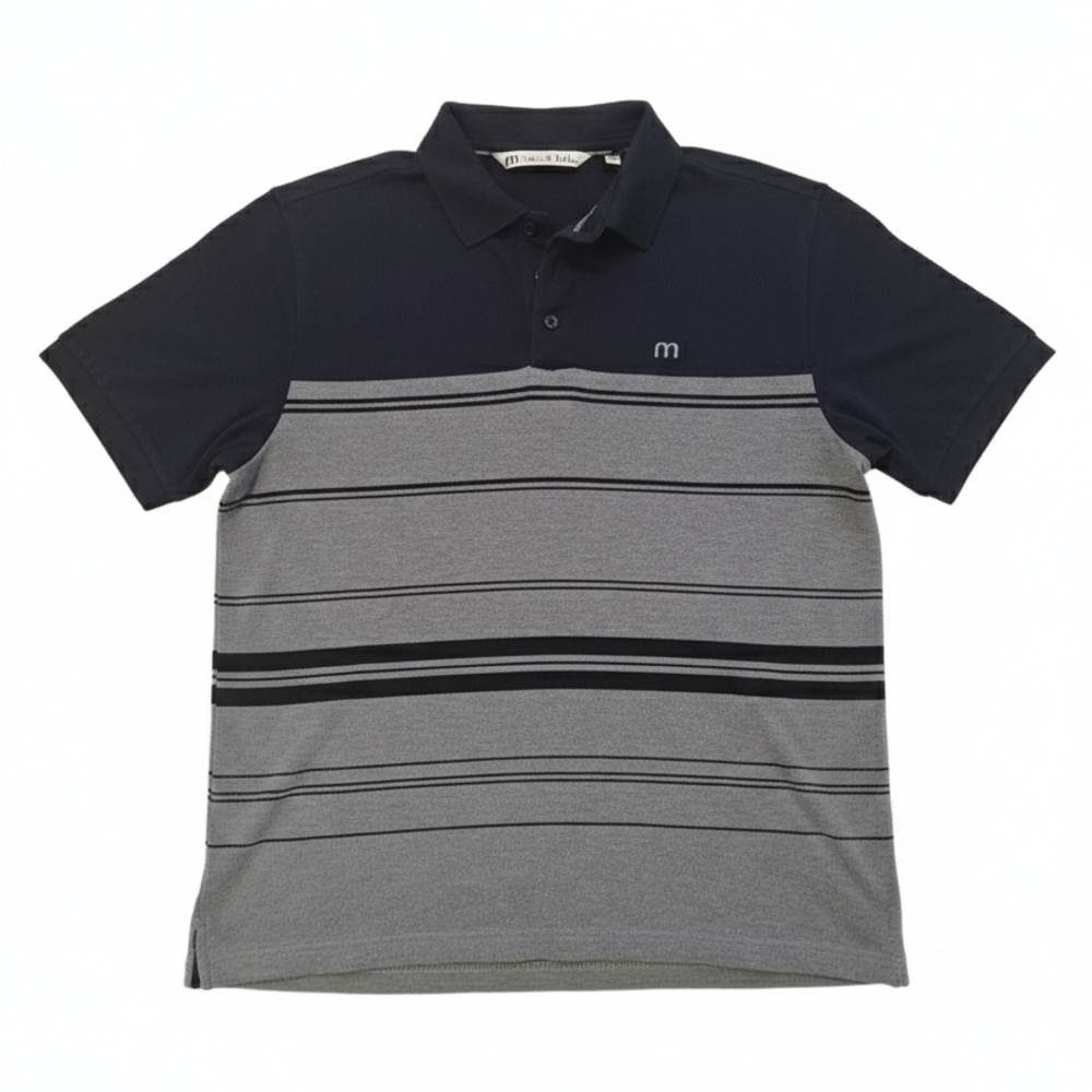 Travis Mathew Black and Gray Striped Polo